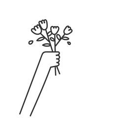 doodle hand holding flower in drawn sketch style