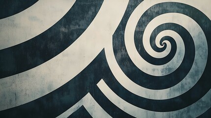 A swirling pattern of dark and light stripes creates an intriguing visual effect, emphasizing depth and motion in a minimalist design.