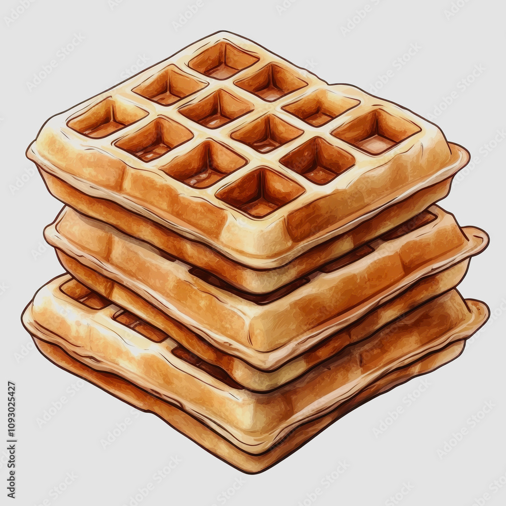 Poster delicious stack of crispy golden waffles with perfectly square imprints ready for toppings and syrup