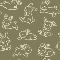 Vector seamless pattern with cute baby bunny. Gender neutral repeat print for kids. Simple hand drawn line art rabbits for newborn. © Kseniya