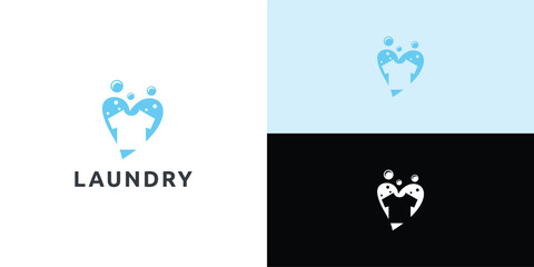 Laundry logo design. Simple laundry illustration logo with t-shirt and hanger symbol.