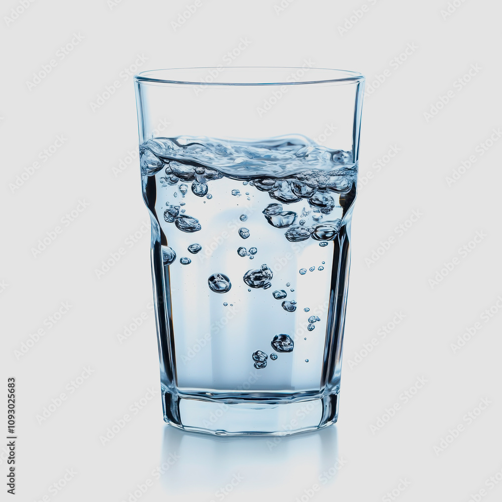 Poster fresh and clean glass of water sparkling with bubbling air bubbles, capturing the essence of hydrati