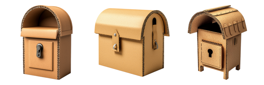 Unique Decorative Mailbox Designs in Neutral Tones Isolated on transparent background
