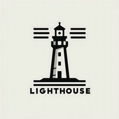 A clean, bold logo with a geometrically simplified lighthouse. The lighthouse has a thick, sturdy tower and a beacon. The design is in black and white, with a subtle retro influence. 