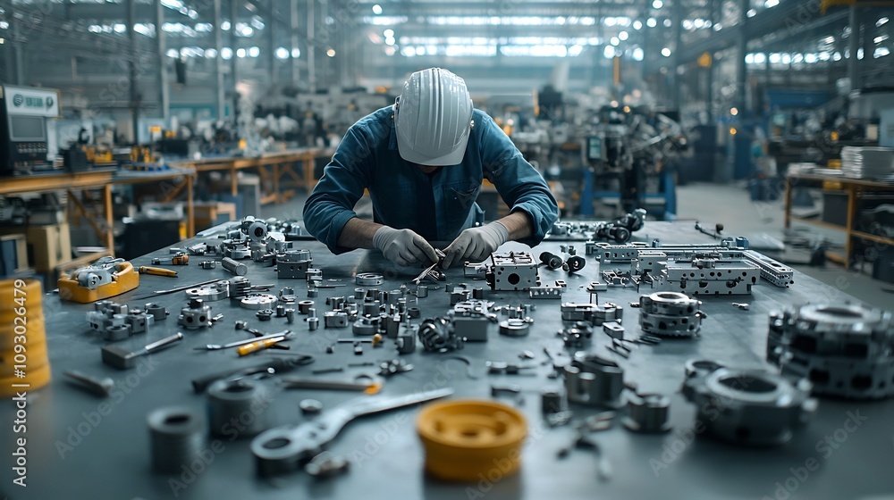 Aufkleber skilled mechanical engineer meticulously adjusting the components of a complex industrial machine to
