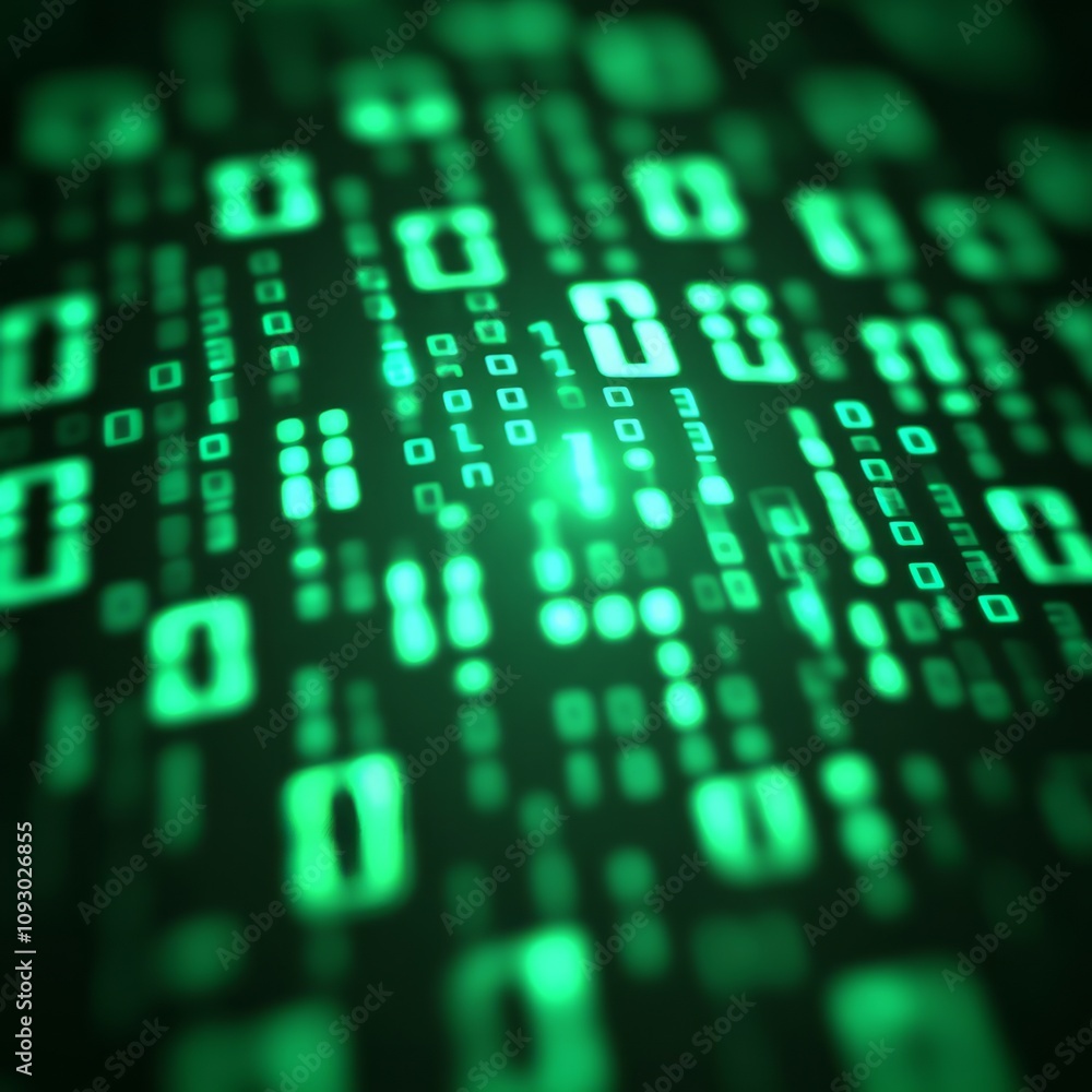 Poster abstract green binary code background.