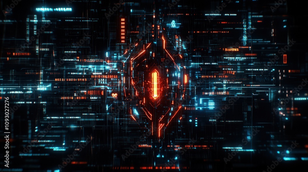 Poster futuristic digital abstract background with glowing lines and shapes, representing advanced technolo