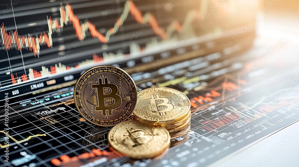 Leinwandbilder bitcoin cryptocurrency digital finance data visualization featuring abstract geometric shapes and so