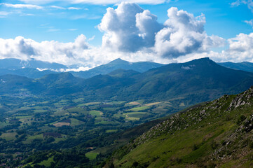 Travelling by old wooden train up to Larrun or La Rhune, Larhune mountain at the western end of the Pyrenees located on border of France and Spain, in traditional Basque provinces Labourd and Navarra