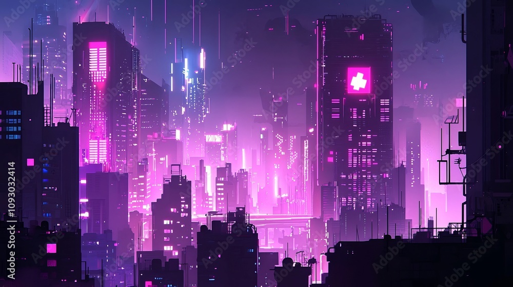 Poster futuristic blockchain powered cityscape illuminated by a network of interconnected glowing lights sh