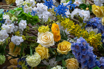 Nicely outdoor decorated shop for Easter in upper-class London neighbourhood in spring