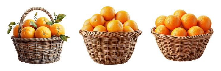 Fresh Oranges in Baskets for Vibrant Market Display Isolated on transparent background