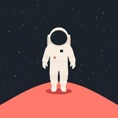 Obraz premium Astronaut standing on a red planet against a starry night sky.