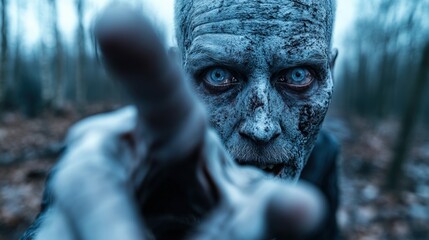 A chilling figure emerging from the depths, with a skeletal, ghostly appearance that conveys deep emotions of fear, mystery, and an evocative presence in a darker atmosphere.