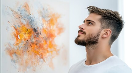 The individual stood mesmerized in front of the painting, captivated by the intricate brushstrokes, vibrant colors, and emotive composition that seemed to convey a story all its own.