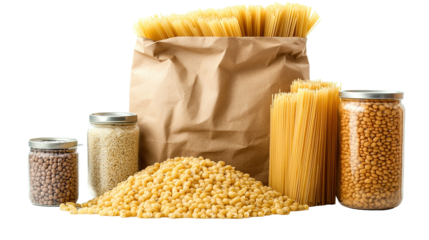 Isolate pantry essentials action for healthy living kitchen food collection organized environment close-up sustainable choices