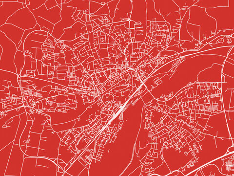 Christmas Map of Freising, Germany in Snowy White on Festive Red Background.