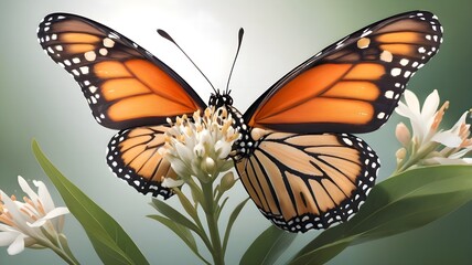 Fototapeta premium A closeup photograph of a monarch butterfly resting on a milkweed flower