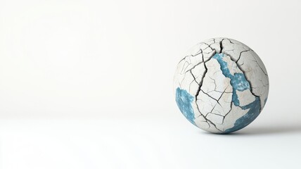 Cracked globe with blue and white colors on a minimalistic background.