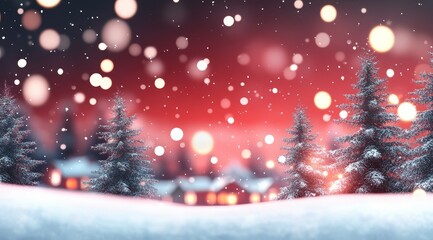 Winter landscape with snow filled homes and glowing lights at dusk