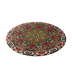 A colorful rug with a pattern of flowers and swirls