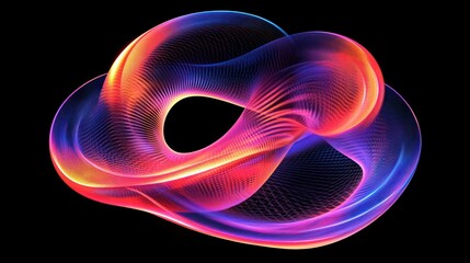 Fototapeta premium 3D looping torus with radiant neon gradients, rendered seamlessly against a jet-black background