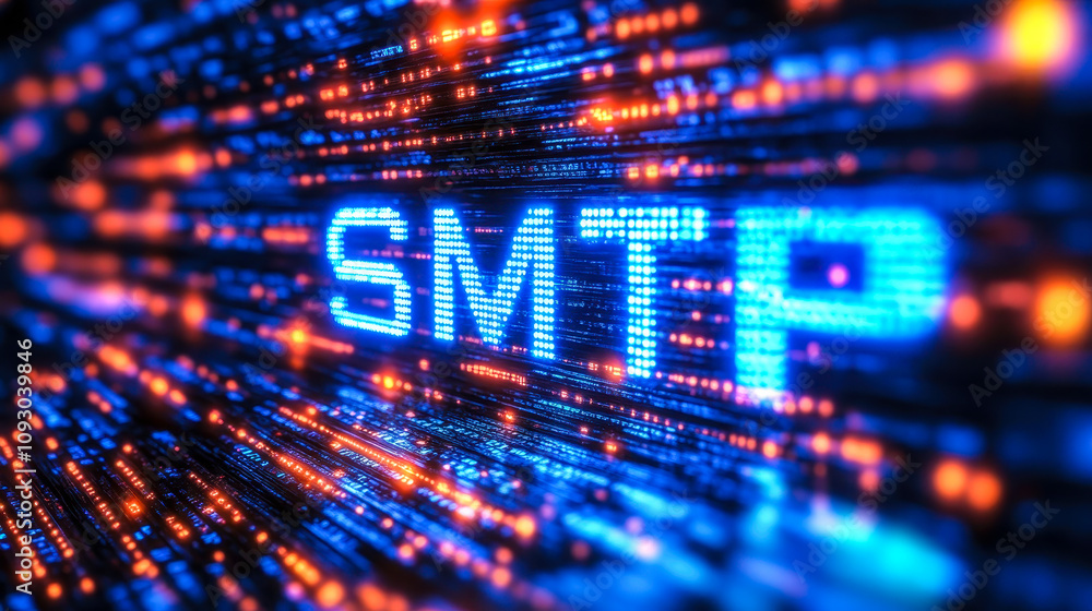 Poster digital matrix binary code smtp acronym symbolizing email protocol technology