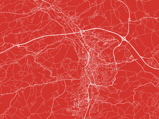 Christmas Map of Gera, Germany in Snowy White on Festive Red Background.