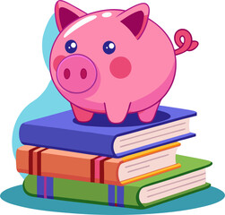 Piggy Bank on Books: Cute EPS Vector Illustration - Education.