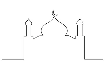 Mosque one line art vector minimalist design islamic mosque outline ornament black and white background
