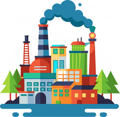 Fototapeta premium Colorful Industrial Cityscape Vector Illustration - EPS | Modern Factory Design.