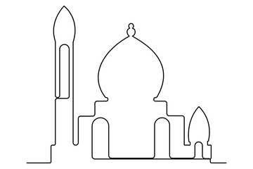 Mosque one line art vector minimalist design islamic mosque outline ornament black and white background