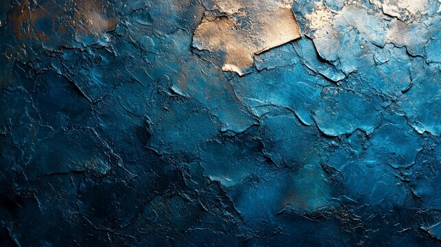 The deep blue cracked texture exudes mystery and depth, with rich shades interplaying across the rugged surface, creating an artistic and enigmatic visual journey.