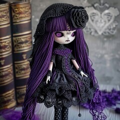 Nice halloween gothic girl witch doll crocheted made of yarn wool beautiful holiday picture...