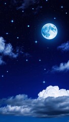 Starry night sky dark blues stars gentle clouds moon tranquil beauty
