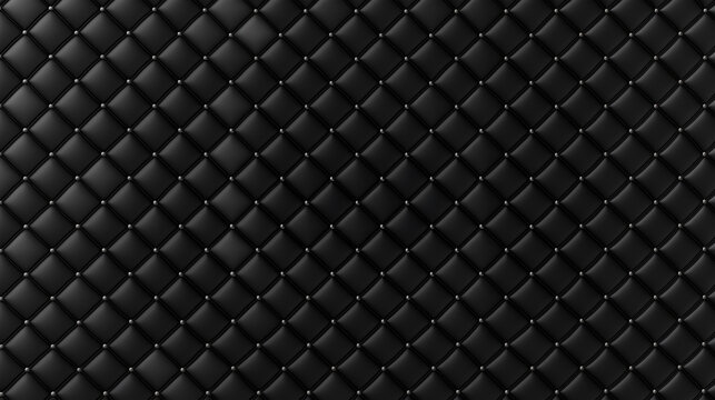 Luxurious and tufted black leather texture, quilted into diamond-shaped sections decorated by an embellishment, for high-end branding or luxury designs, with an elegant and premium quality