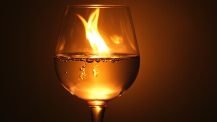 Wine Glass Reflecting Firelight on a Cozy Night.