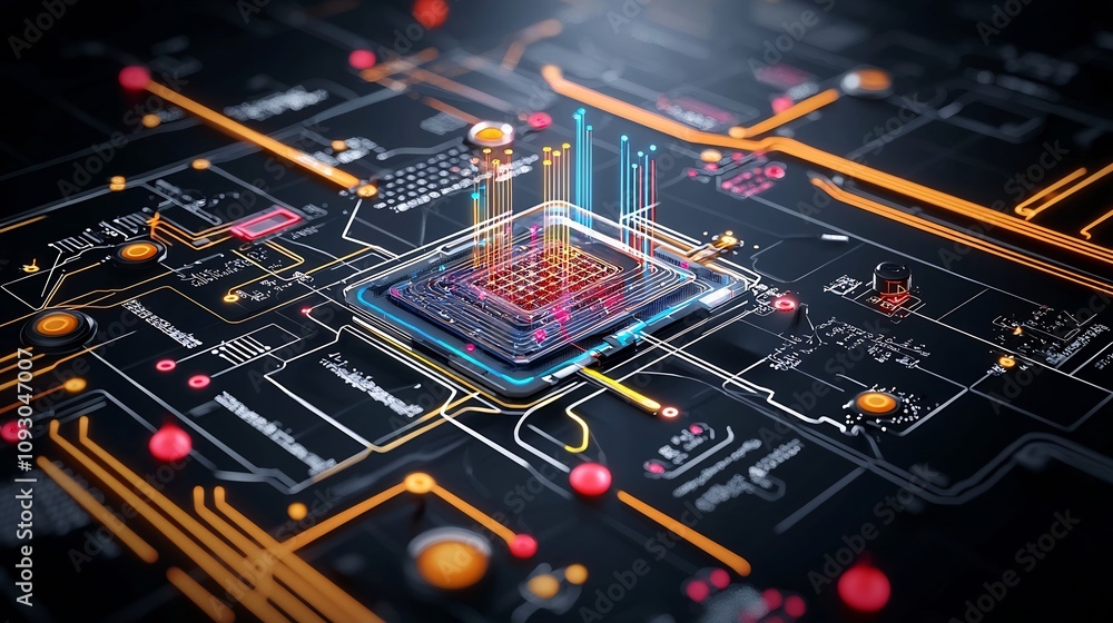 Aufkleber Vibrant and dynamic data patterns in a futuristic quantum computing environment highlighting the intricate workings and potential of quantum computing technology and its revolutionary qubits