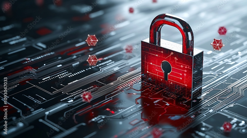 Aufkleber Holographic lock symbol with qubits floating around illustrating the advanced concept of secure quantum data encryption technology