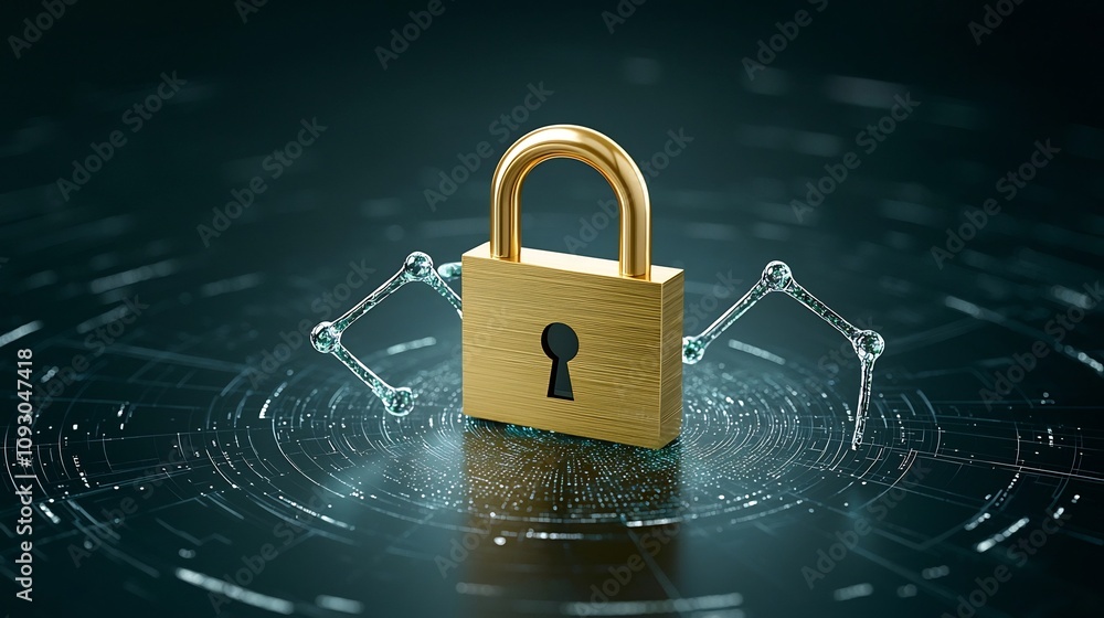 Leinwandbilder Secure Digital Padlock with Quantum Data Streams Emphasizing Encrypted Information for Cybersecurity and Future Technology Concepts