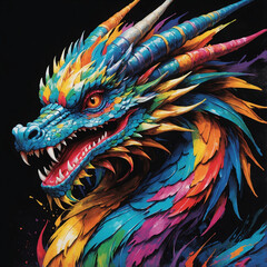 Stunning colorful dragon illustration with intricate details, perfect for t-shirt print or artistic merchandise design