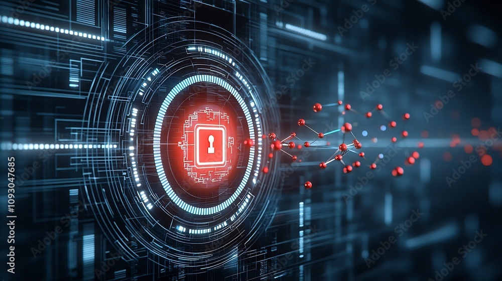 Leinwandbilder Quantum Particles Forming Around a Digital Lock to Represent the Concept of Secure Data Transmission and Protection in Futuristic Quantum Networks