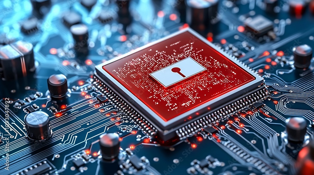 Leinwandbilder Highly detailed quantum computer chip with encryption key and data flow highlighting the advanced applications of quantum technology for secure communication and data protection
