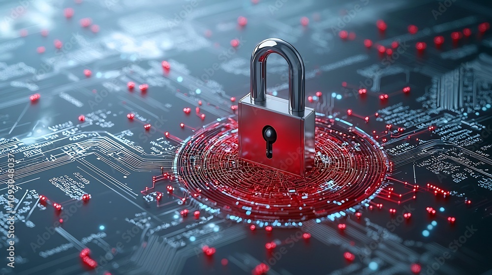 Aufkleber Digital lock overlay on a quantum computing background showcasing the synergy between quantum technology and cryptography for advanced data security and protection