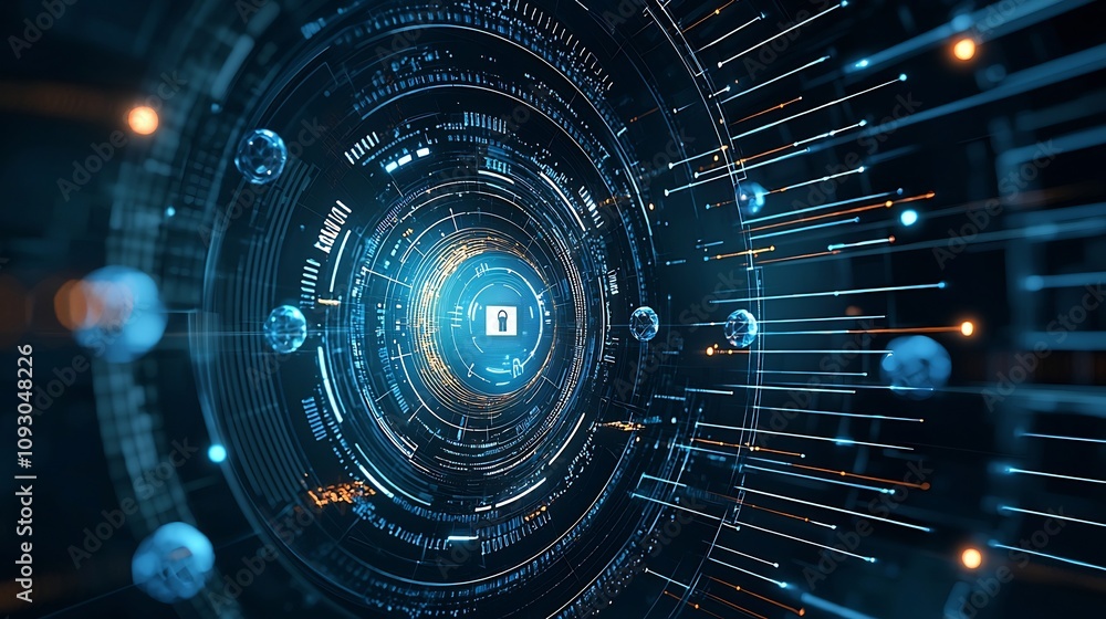 Aufkleber Innovative Abstract Quantum Data Structure Showcasing Advancements in Cybersecurity Technology  Digital of a complex futuristic data structure with encryption particles