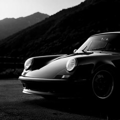 Naklejka premium orsche 911 Silhouette in Monochromatic Realism Style