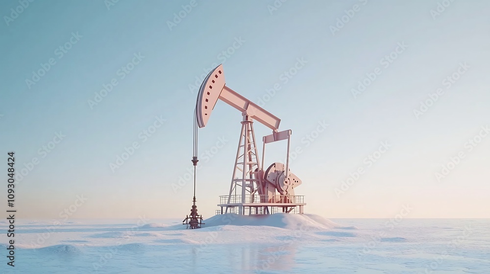 Poster minimalist design of a land based oil rig under a clear blue sky emphasizing simplicity and function