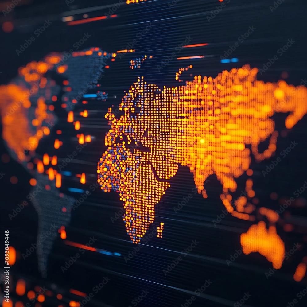 Poster global network connection, data flow visualization.