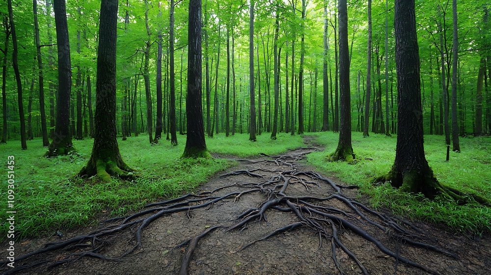 Aufkleber Intricate and Entangled Forest Roots and Vines Symbolizing the Resilience Interconnectedness and Cyclical Nature of Thriving Ecosystems