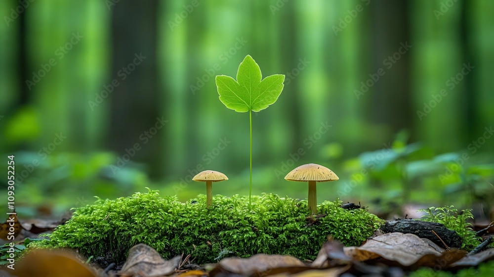 Aufkleber closeup of a vibrant forest floor showcasing the intricate details and diversity of a thriving ecosy